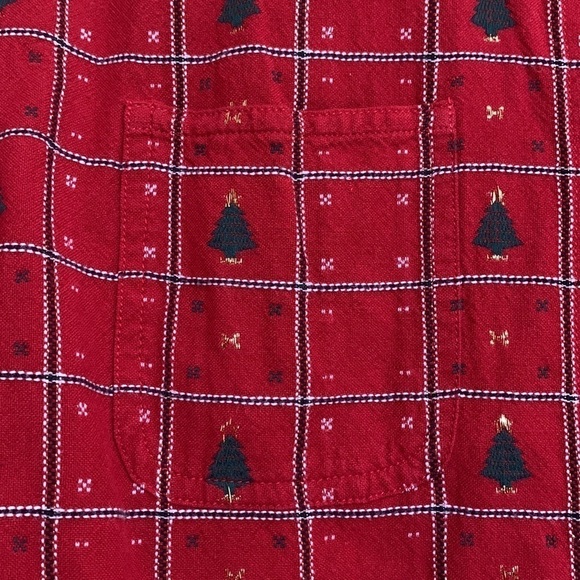 Dress Barn | Red Green Gold Xmas Tree Plaid Metallic Thread Button Down Shirt M - Picture 7 of 17